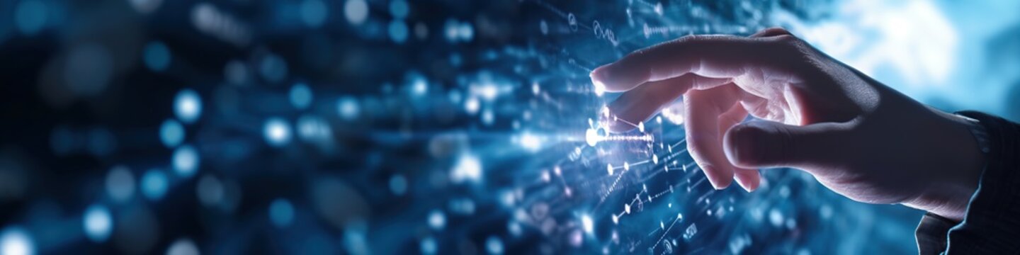 hand making contact with virtual data icons