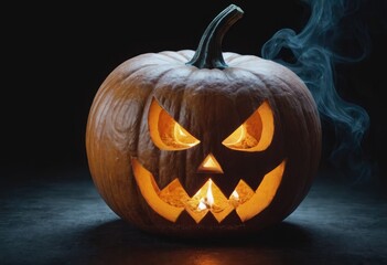 A scary pumpkin lantern with evil grin for Halloween.