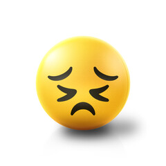 Defeated and persevering Emoji stress ball on shiny floor. 3D emoticon isolated.