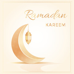 Islamic background with hanging gold lantern and golden crescent moon. luxury elegant background for posters, banners, greeting cards. Vector illustration for Muslim feast of Ramadan month.