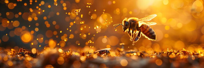 Bee Pollen, Spitsbergen, Svalbard Islands ,
Beautiful honeycomb with bees close-up. A swarm of bees crawls through the combs collecting honey
 - obrazy, fototapety, plakaty