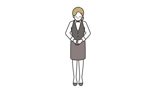 お辞儀する女性ホールスタッフ　透過アニメーション