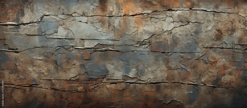 Poster a close up of a rusty barbed wire fence against a backdrop of brown soil and bedrock, creating a uni