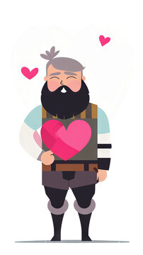 A cartoon Viking with a beard in armor holding a big heart.
Concept: Illustrations about the power of love, unexpected tenderness, and images of perseverance combined with love