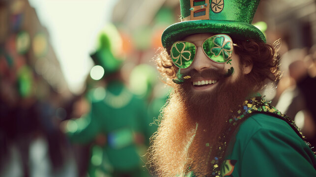 St. Patrick day holiday symbol. A party, a celebration. Parade in Green Hats. Celebration of St. Patrick. Good luck, attributes of the feast of St. Patrick
