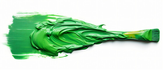 Smooth brush with strokes of oil paint green paint on