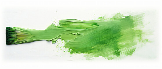 Smooth brush with strokes of oil paint green paint on