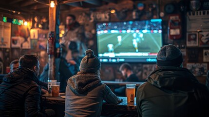 Football Fans Watching Match Sports Pub - obrazy, fototapety, plakaty