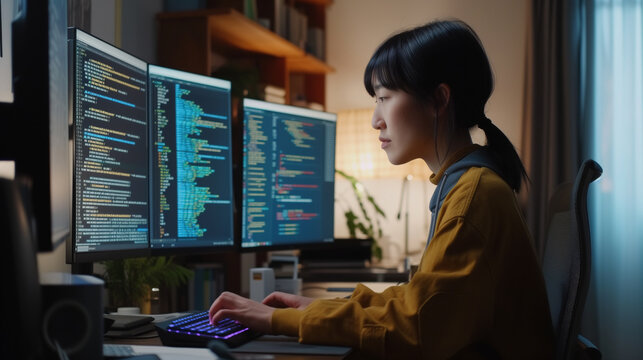 Team of IT Programers Working on Desktop Computers in Data Center Control Room. Young Professionals Writing on Sophisticated Programming Code Language