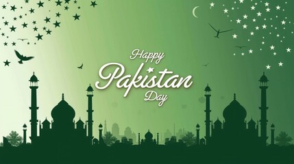 Pakistan day concept card with the text Happy Pakistan Day - obrazy, fototapety, plakaty