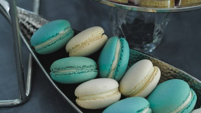 Delicious white and blue macaroons