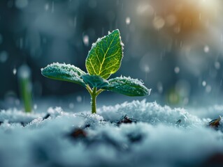 Green Sprout on Snowy Ground