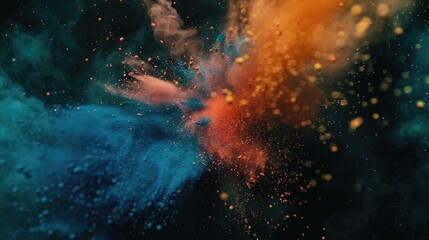 Explosion of colored powder on dark background.