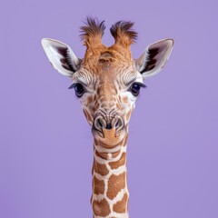 Obraz premium Baby Giraffe on Lavender Background