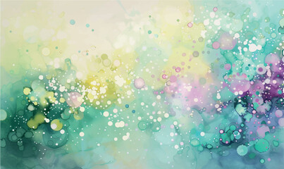 abstract watercolor green yellow pink background with bubbles - obrazy, fototapety, plakaty