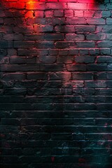 Dark brick wall with neon light Generative Ai 