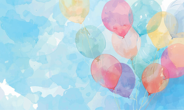 watercolor pastel background with balloons