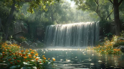 Zelfklevend Fotobehang beautiful waterfall in the park © therealnodeshaper