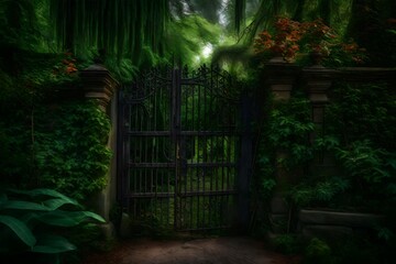 A mysterious old gate leading into a hidden garden