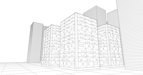 city ​​modern house modular facades 3d	
