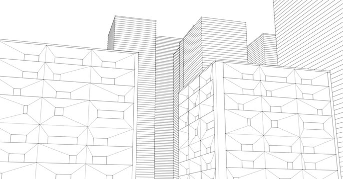 city ​​modern house modular facades 3d	
