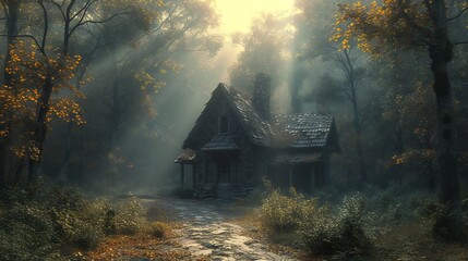 old abandoned house in the forest - obrazy, fototapety, plakaty