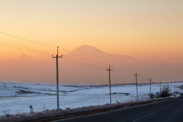 Ararat at the sunset seen from Armenia