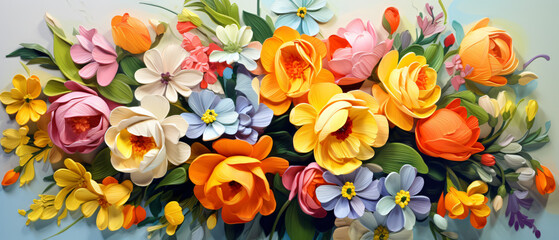 Obraz na płótnie Canvas Spring Floral Bouquet 3D shaded digital oil painting