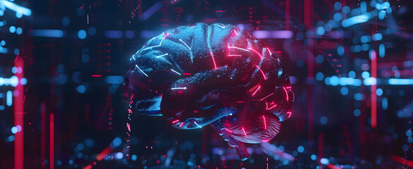 Digital human brain in the virtual world of data and technology. Human brain electronic illustration, digital artificial, mind AI, computer information technology human brain, artificial intelligence.