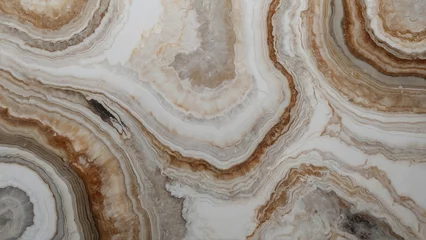 Foto op Aluminium Close-up of white agate marble pattern with light brown highlights, captivating surface for trendy designs and visual presentations © Fors