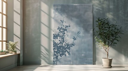Soothing interior decor with plant and artistic canvas. natural light in a modern room. perfect for peaceful spaces and minimalist decor. AI