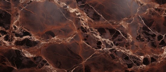 Close up of a brown marble texture resembling terrestrial plant veins, creating a striking...