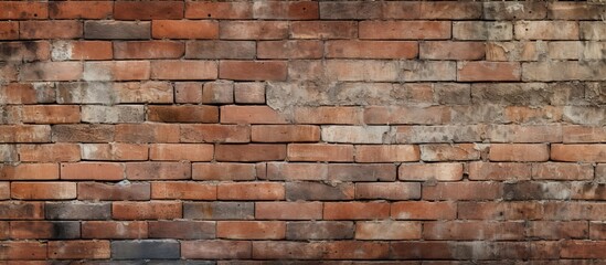 Fototapeta premium A detailed close up of a brown brick wall showcasing the intricate brickwork and texture of this composite building material