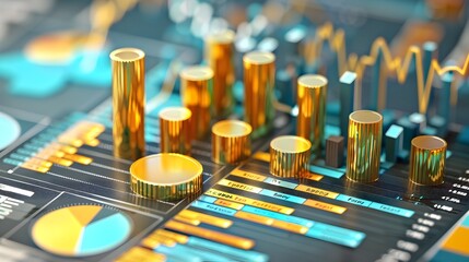 Financial Charts and Gold Graphs on Modern Technology Background
