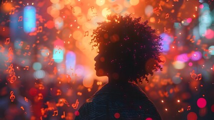 Afrofuturistic Silhouette of a Music Lover in a Night Street