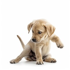 Labrador puppy playing. moves. isolated on white background. generative ai