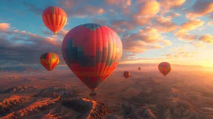 Hot Air Balloons Flying Over Landscape