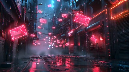  Flying Envelopes in City Streetscape