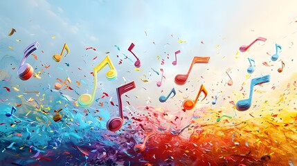 Colorful Music Notes Flying in the Style of Joyful Celebration of Nature