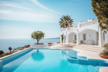 Obraz na płótnie Canvas Luxury villa with infinity pool overlooking the sea.
