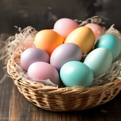 Easter eggs in a basket. pastel colors.