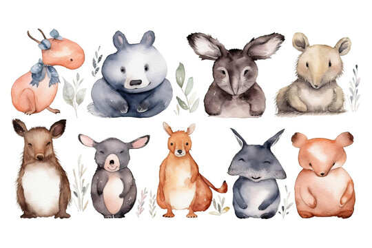 print watercolor rabbit Illustration isolatad baby white children bear hippo party baby Set drawing fox animals shower animals