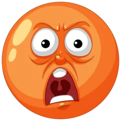 Zelfklevend Fotobehang Cartoon orange emoji with a surprised expression. © GraphicsRF