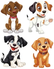 Foto op Canvas Four cute animated dogs showing various expressions. © GraphicsRF