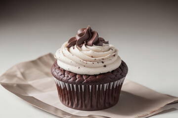 Chocolate Cupcake With Swirled Frosting on a Simple White Background