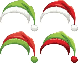 Zelfklevend Fotobehang Four colorful Santa hats in holiday spirit. © GraphicsRF