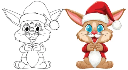 Papier Peint photo autocollant Enfants Cute rabbit cartoon character with Christmas theme.