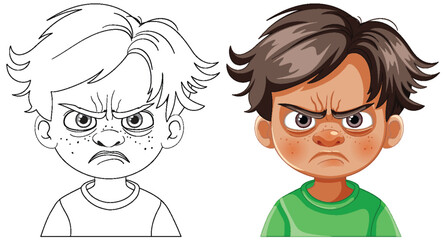 Vector illustration of a boy with an angry face.