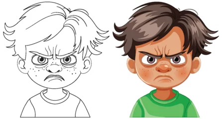 Fototapete Rund Vector illustration of a boy with an angry face. © GraphicsRF