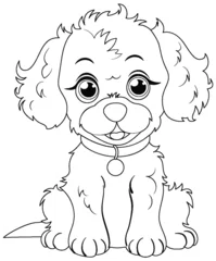 Rolgordijnen Cute cartoon puppy with big eyes and collar © GraphicsRF
